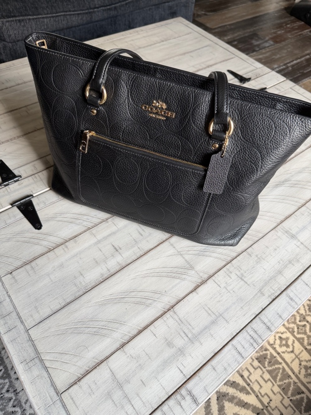 Coach Black Pebbled Leather Tote with Gold Hardware